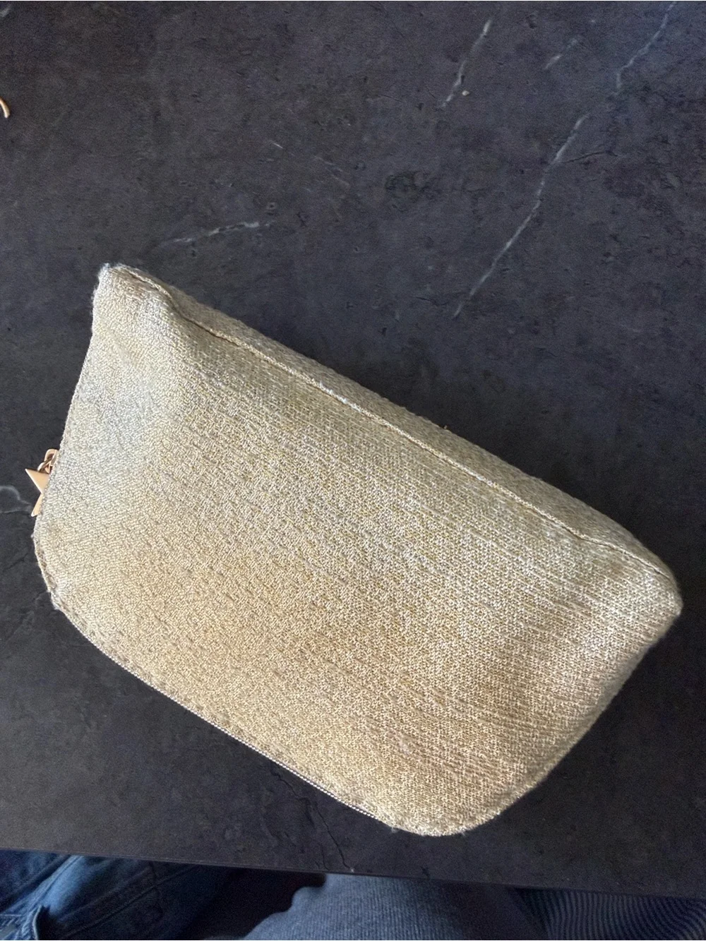Dior Gold Bouclé Makeup Pouch with Embroidered Logo